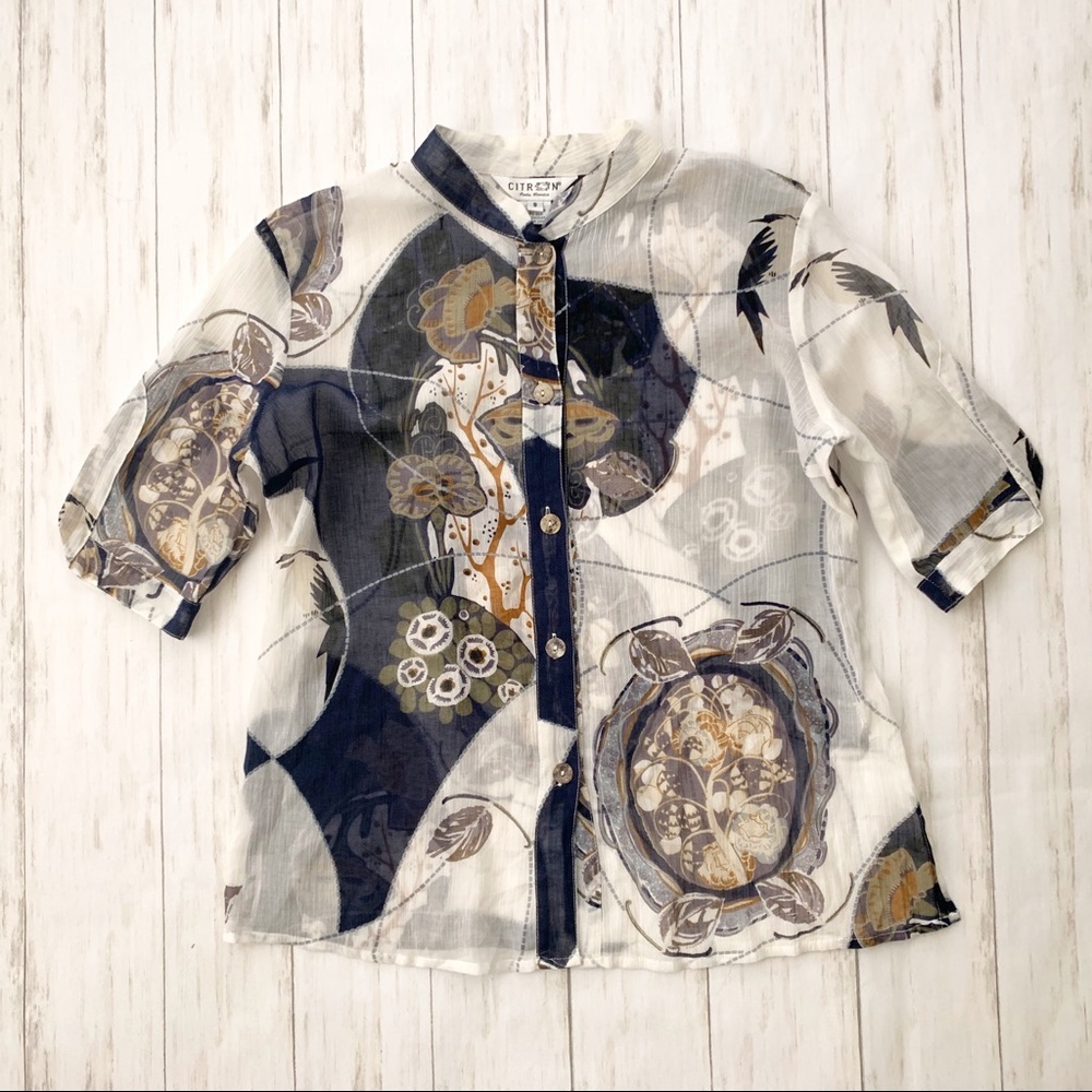 Citron Santa Monica Silk Button Kimono Top Small